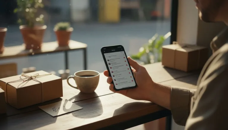 Email marketing para una pyme en Colombia: celular en el mostrador mostrando correos nuevos en la bandeja de entrada