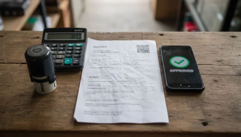 Facturación electrónica DIAN: factura con código QR validada en el mostrador de un negocio