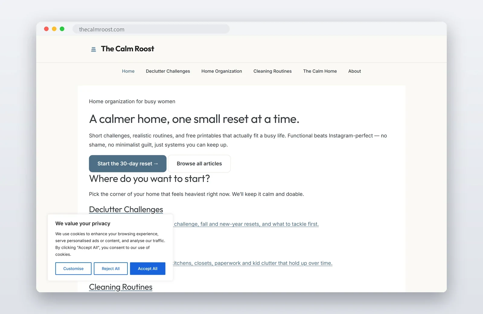 Sitio web de The Calm Roost creado por Digital Trendy 360