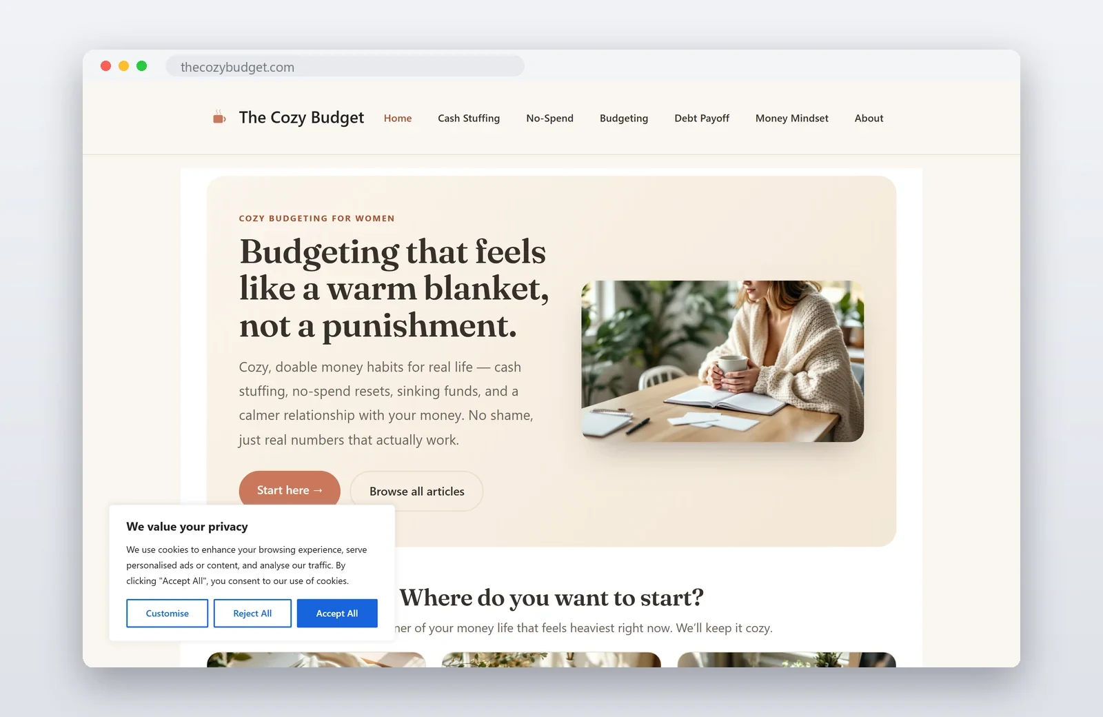 The Cozy Budget (USA) — sitio web por Digital Trendy 360