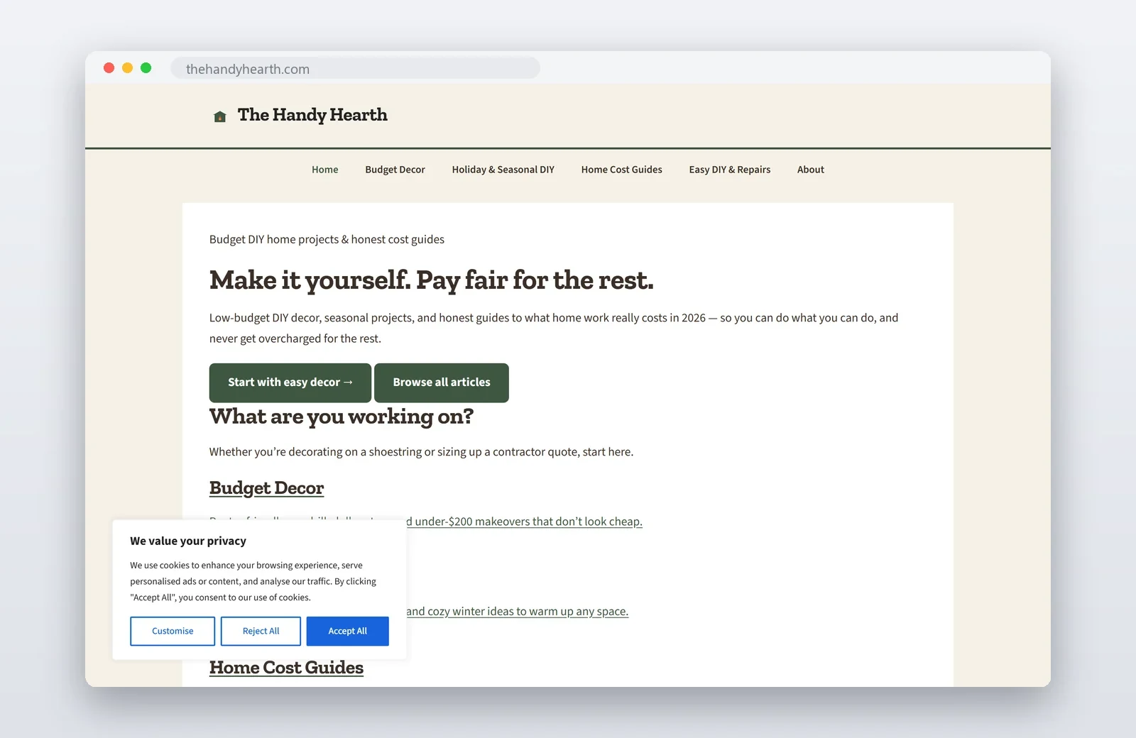 Sitio web de The Handy Hearth creado por Digital Trendy 360
