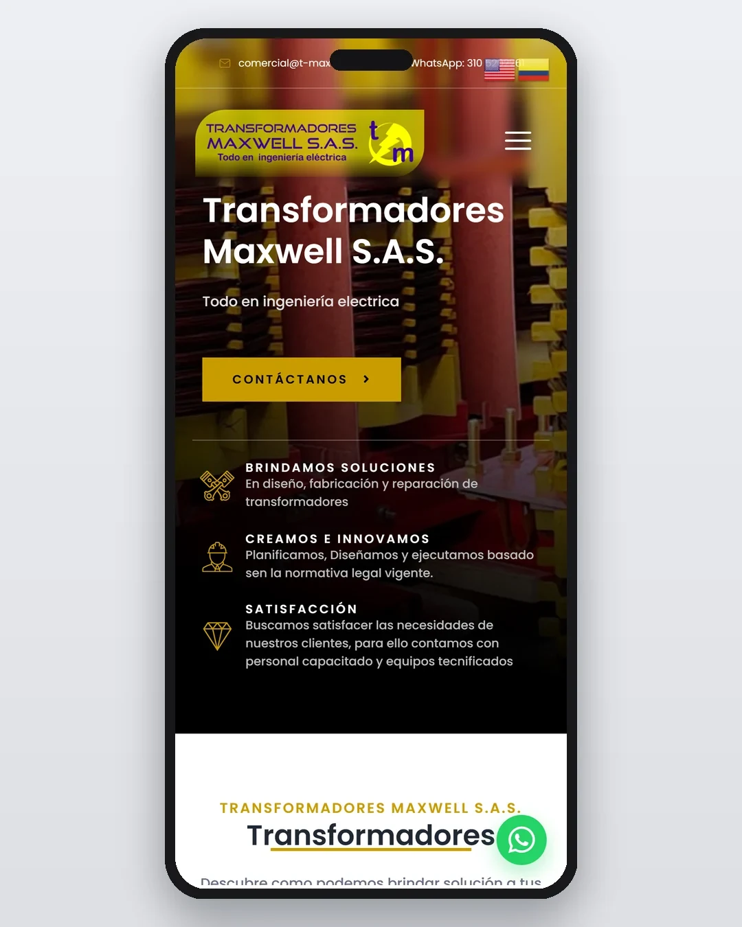Mockup del sitio web Transformadores Maxwell - Digital Trendy 360