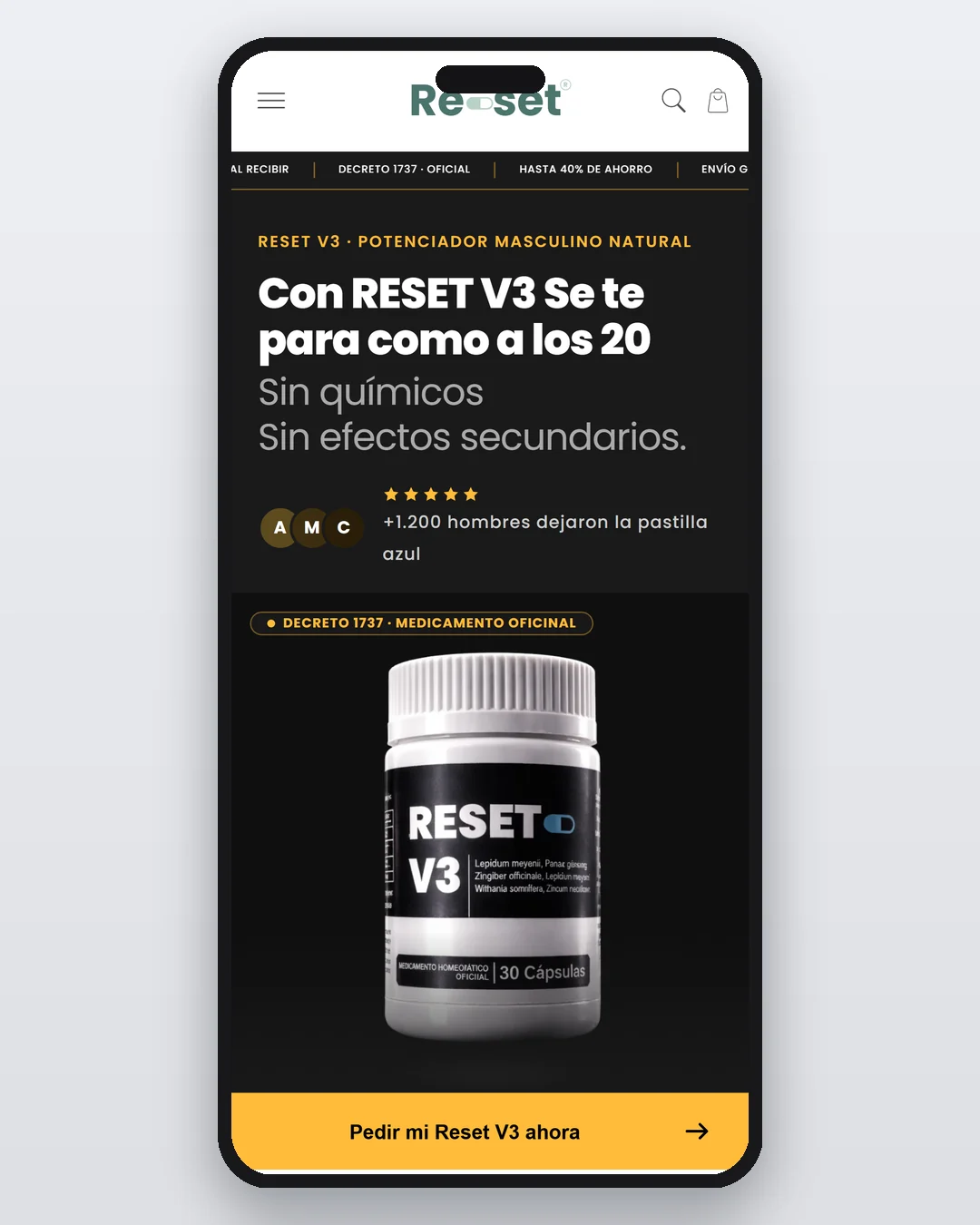 Mockup del sitio web Reset - Digital Trendy 360