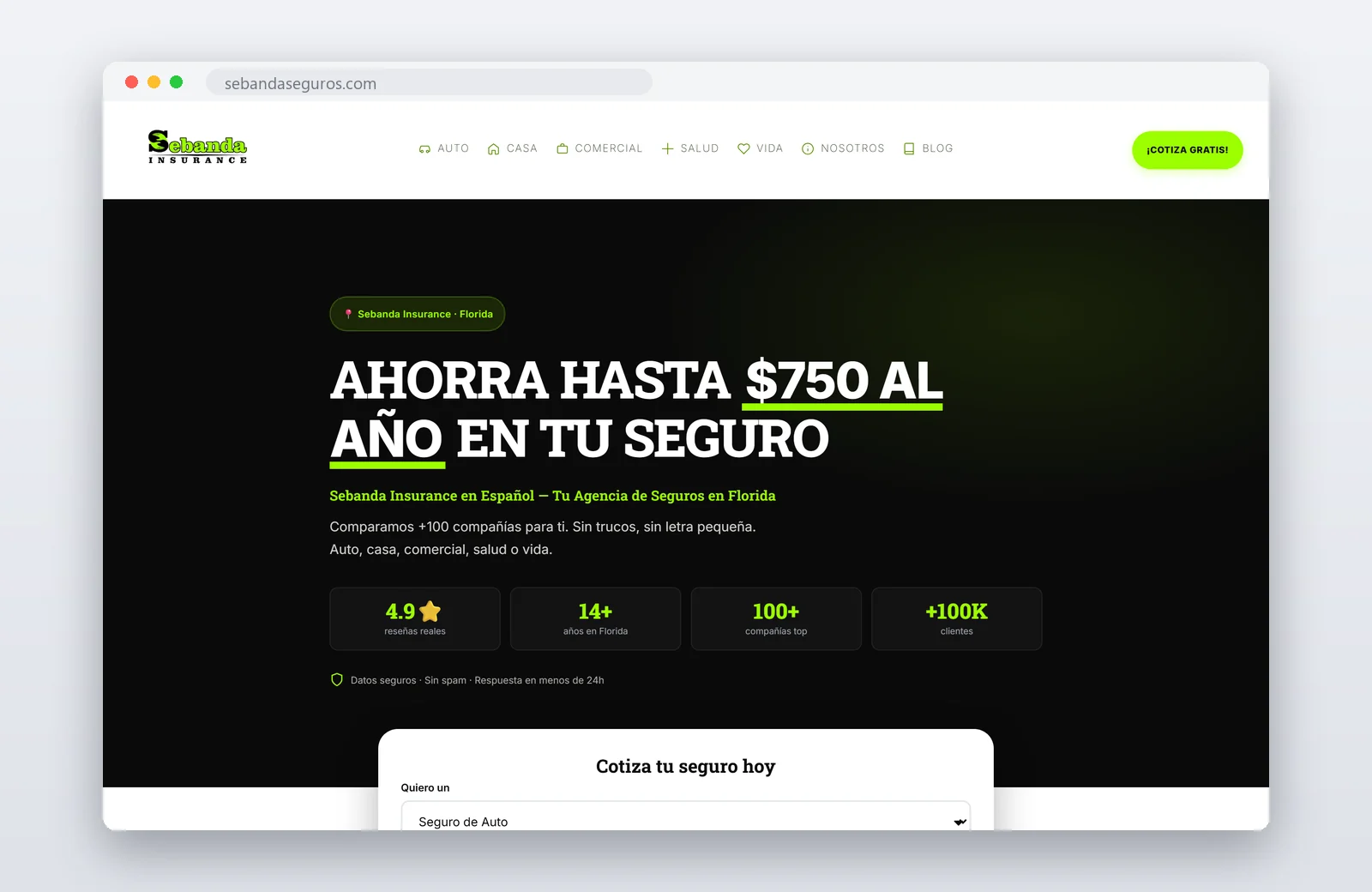 Sebanda Insurance (Florida, USA) — sitio web por Digital Trendy 360