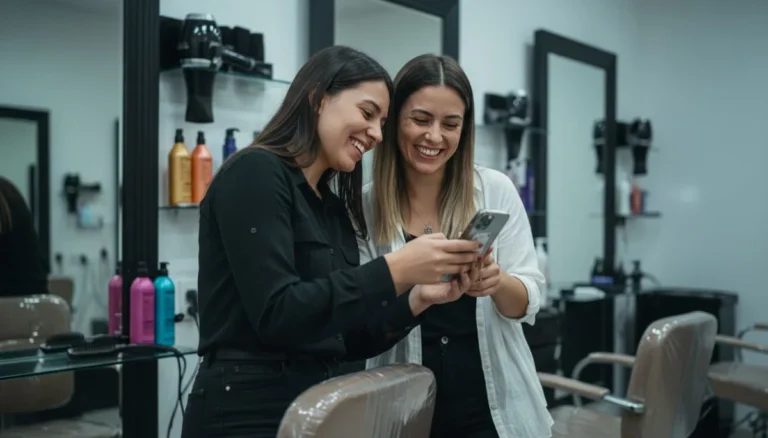 Marketing en redes sociales: una clienta nueva le muestra a la estilista de un salón en Medellín la publicación de Instagram que la hizo venir