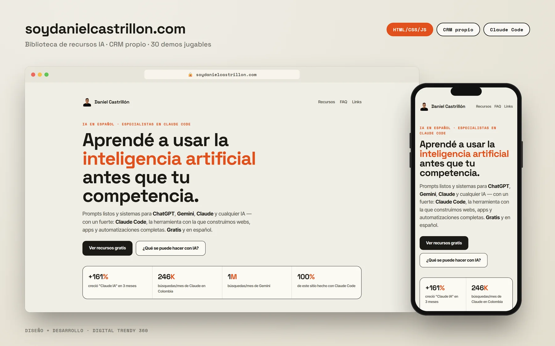 soydanielcastrillon.com — Biblioteca de recursos de IA + CRM propio