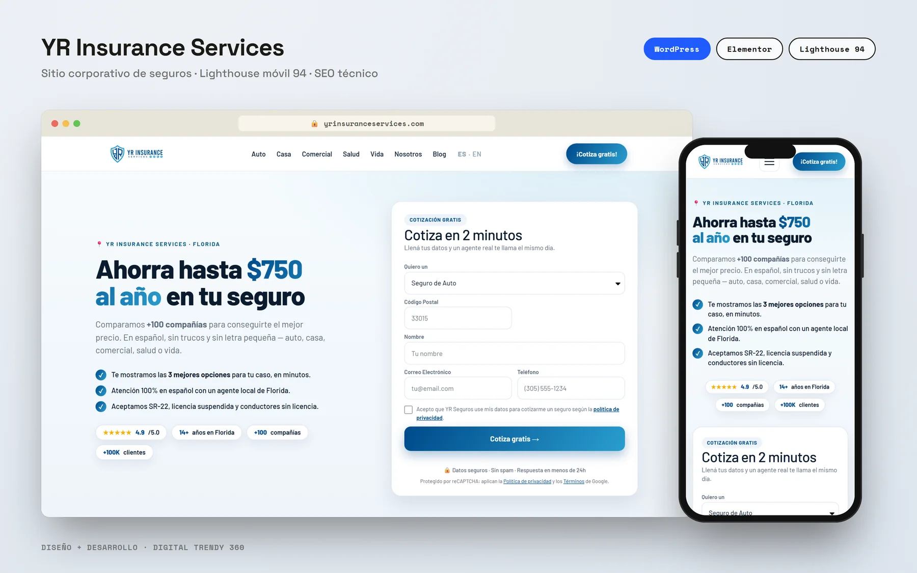 YR Insurance Services — Sitio corporativo de seguros (Florida)