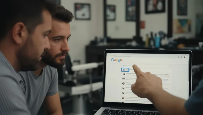 consultor SEO: el consultor muestra en el portatil los resultados de Google con el negocio en el primer lugar