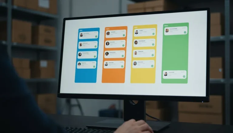 Kommo CRM: la pantalla muestra el embudo de ventas con las tarjetas de cada conversación de WhatsApp repartidas en columnas