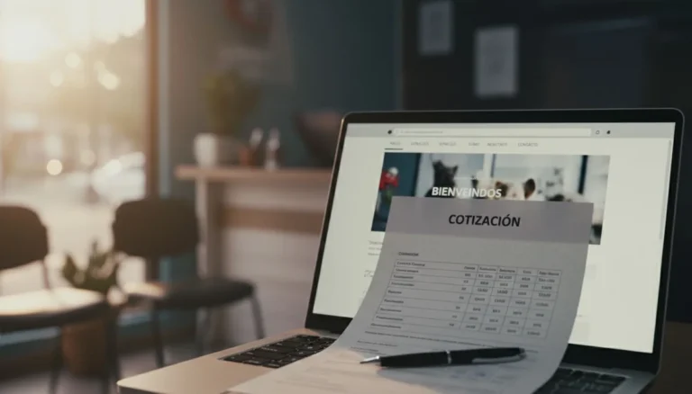precio página web: la pagina web terminada en el portatil junto a la cotizacion impresa con los valores en pesos
